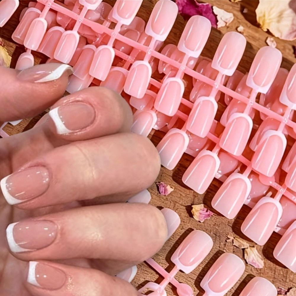 Nail Art Glossy - 120PCS Short Square French Tip Press