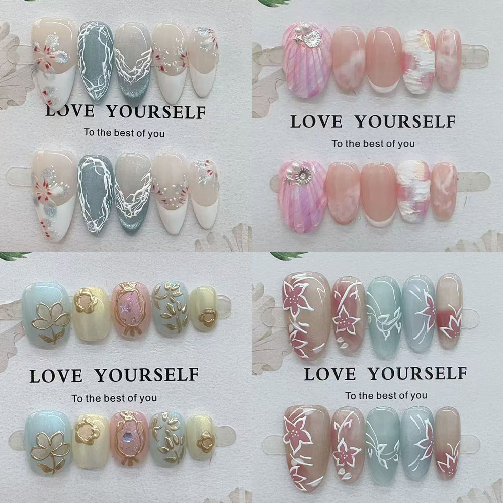 Nail Art Elegant - Gentle Elegant Hand Drawn Flower Almond