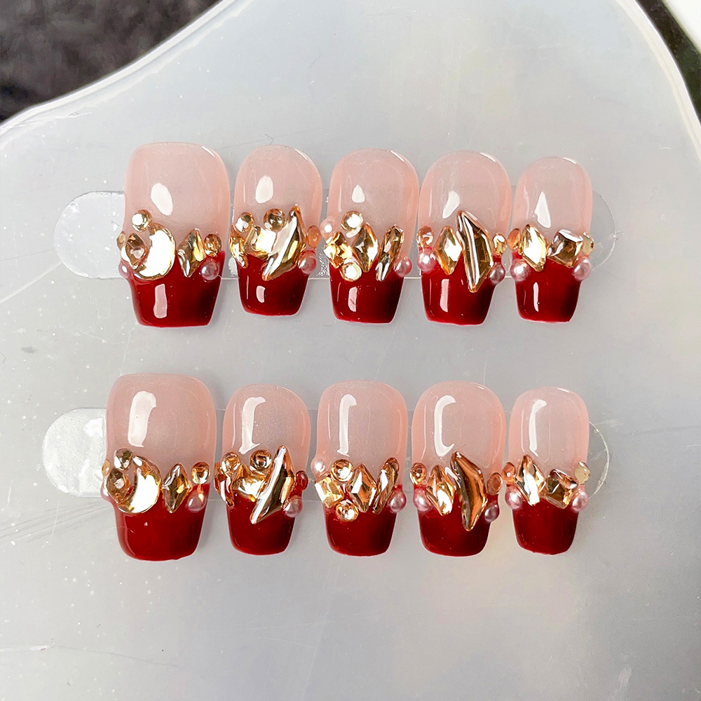 Nail Art Elegant - 10pcs Short Trapezoid Handmade Press On