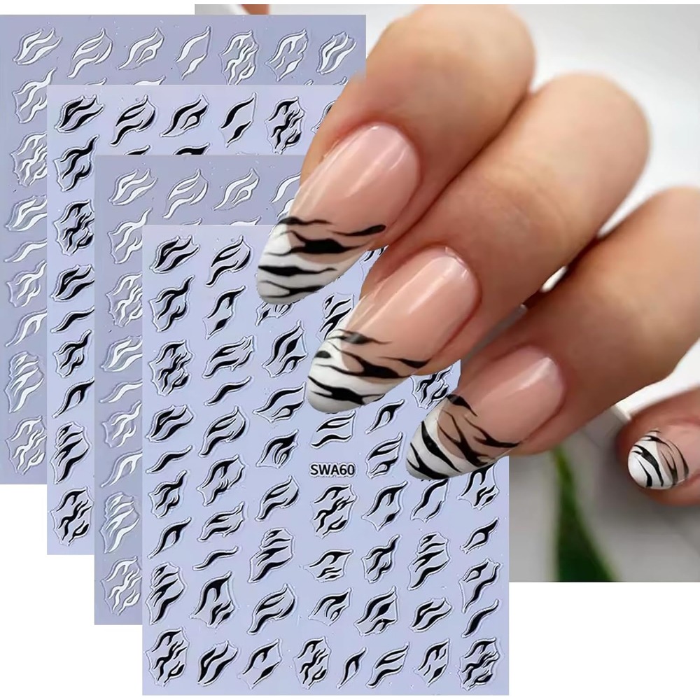 Nail Art Zebra Design - 3D Zebra Print Nail Stickers, Self-Adhesive