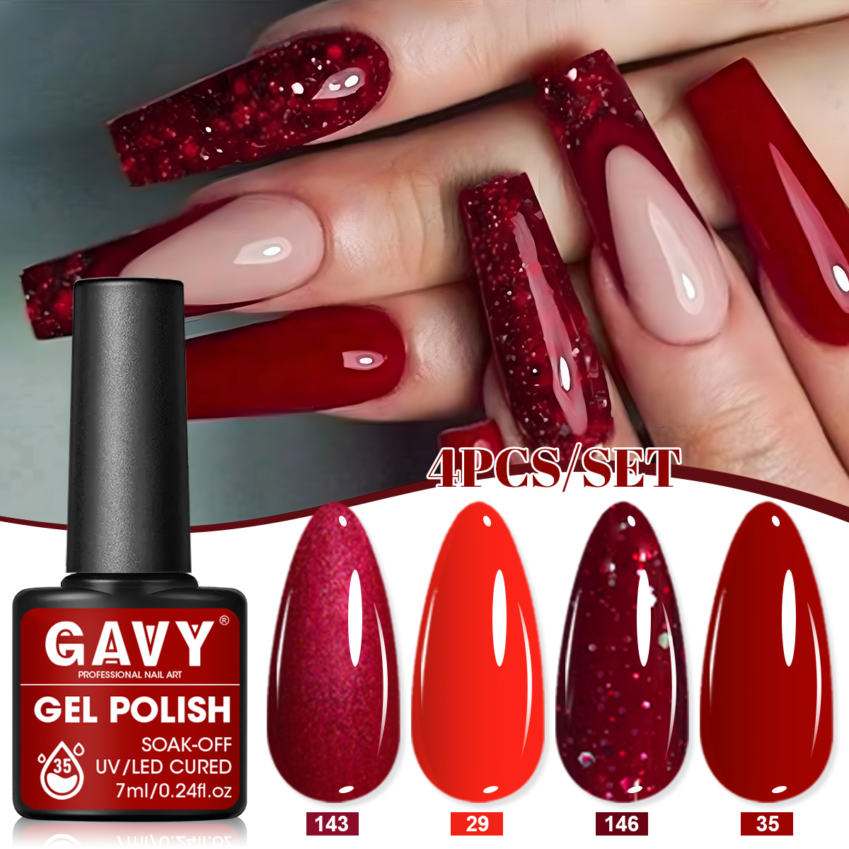 4Pcs Wine Red Solid Glitter Ge - đánh giá và giá Nail Art Burgundy