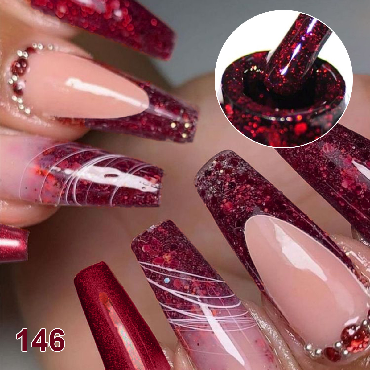 4Pcs Wine Red Solid Glitter Ge - đánh giá và giá Nail Art Burgundy