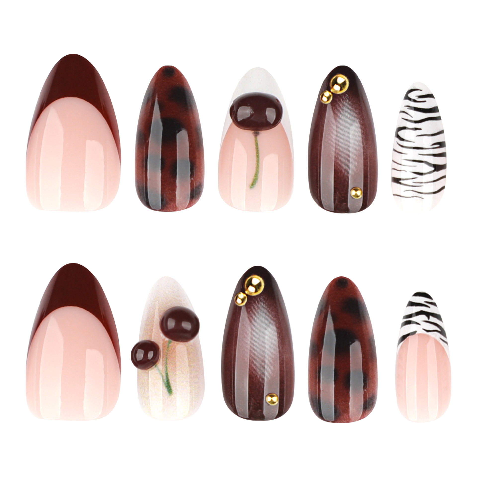 24PCS Burgundy Nude Brown Pres - đánh giá và giá Nail Art Burgundy