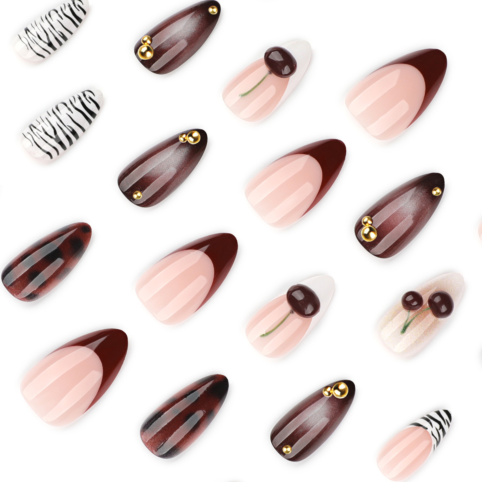 24PCS Burgundy Nude Brown Pres - đánh giá và giá Nail Art Burgundy