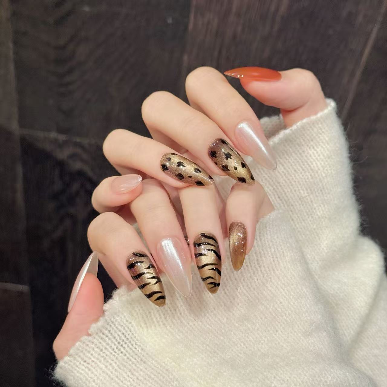 10pcs Handmade Almond Press On - đánh giá và giá Nail Art Zebra Design