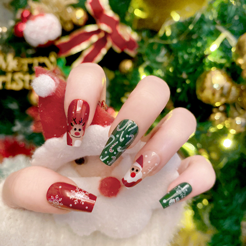 New Christmas Fake Nails Carto - đánh giá và giá Nail Art Burgundy