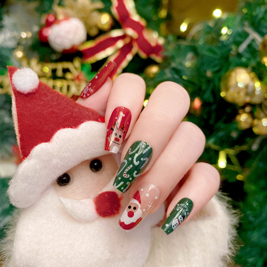 New Christmas Fake Nails Carto - đánh giá và giá Nail Art Burgundy