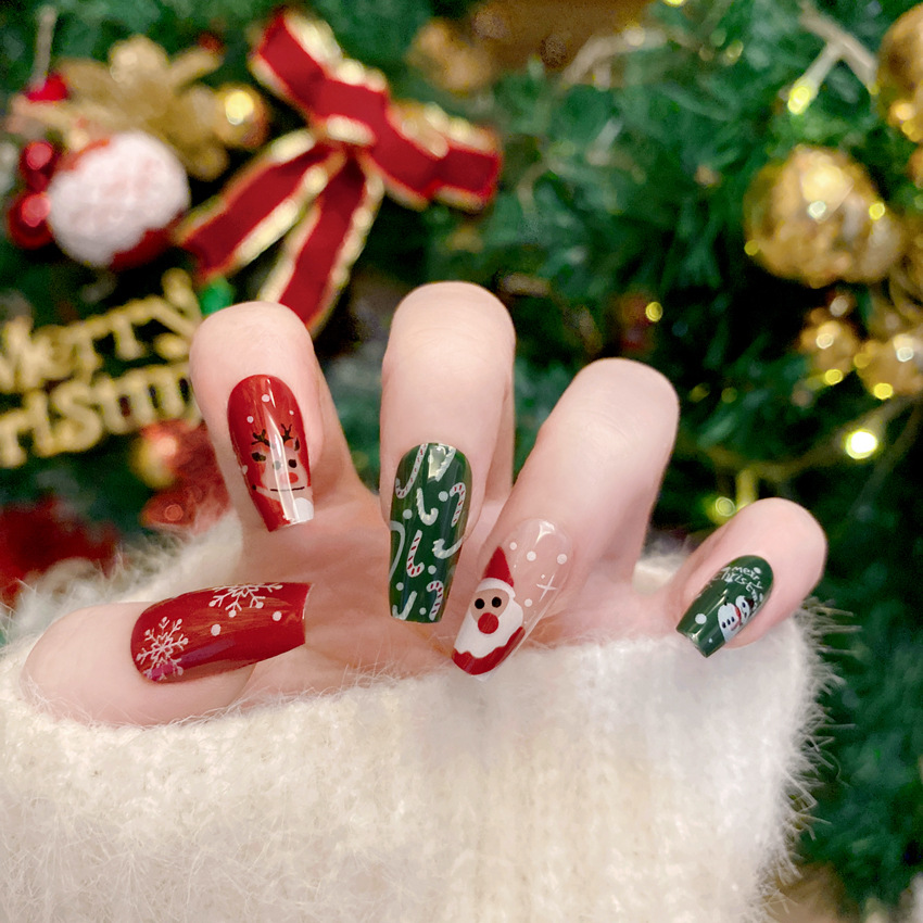 New Christmas Fake Nails Carto - đánh giá và giá Nail Art Burgundy
