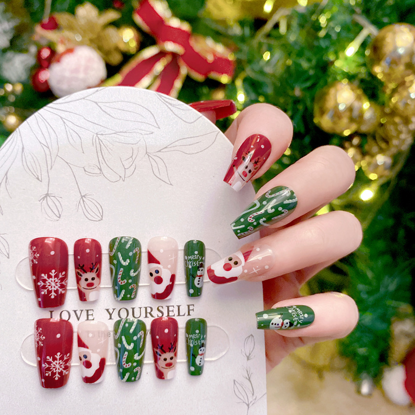New Christmas Fake Nails Carto - đánh giá và giá Nail Art Burgundy