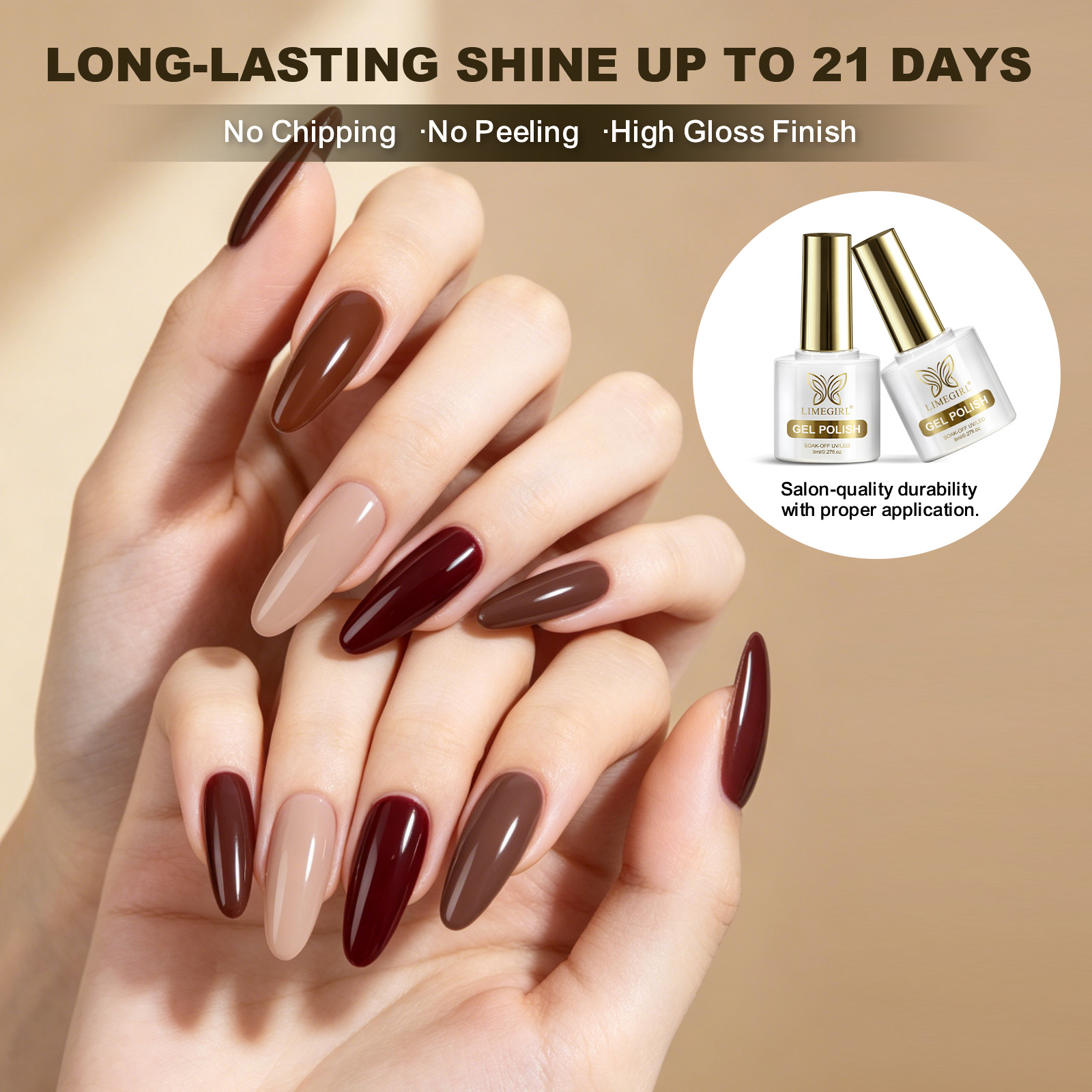 LIMEGIRL 6 Colors Gel Nail Pol - đánh giá và giá Nail Art Burgundy