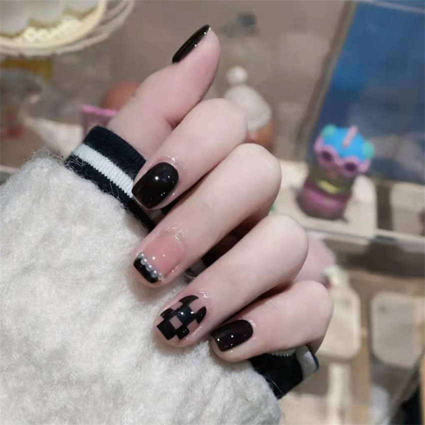 24PCS Short Acrylic Golden Hea - đánh giá và giá Nail Art Glossy
