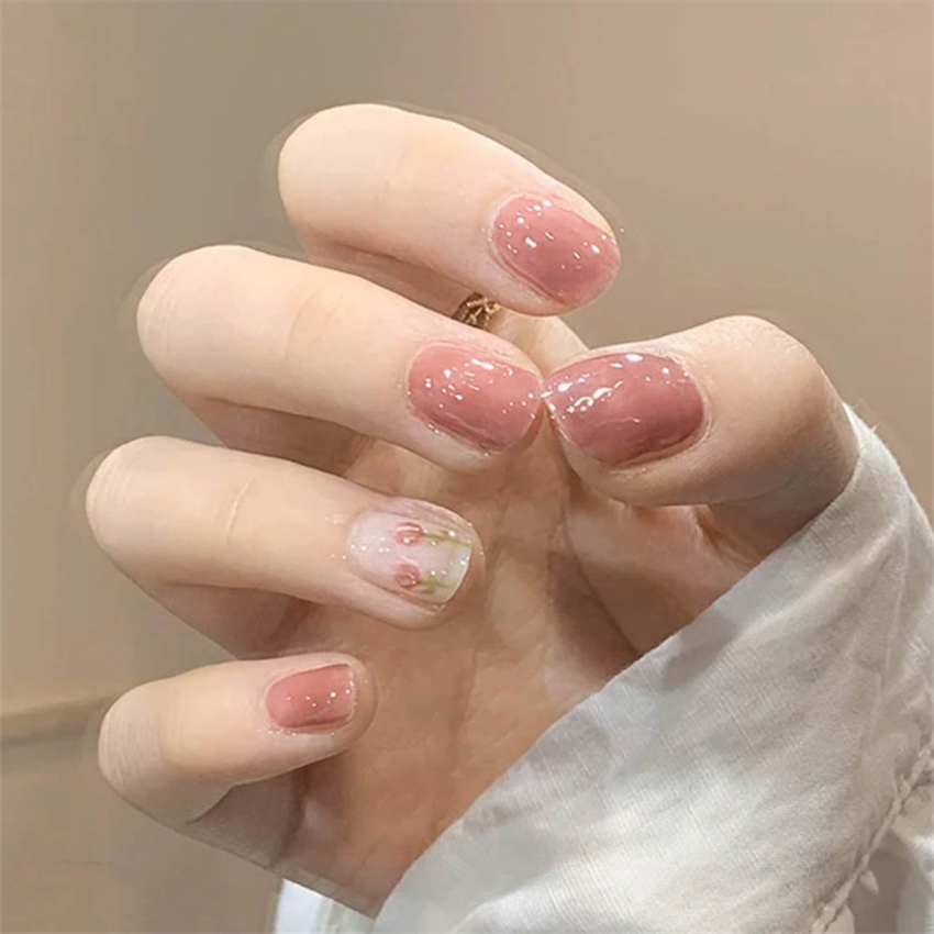24PCS Short Acrylic Golden Hea - đánh giá và giá Nail Art Glossy