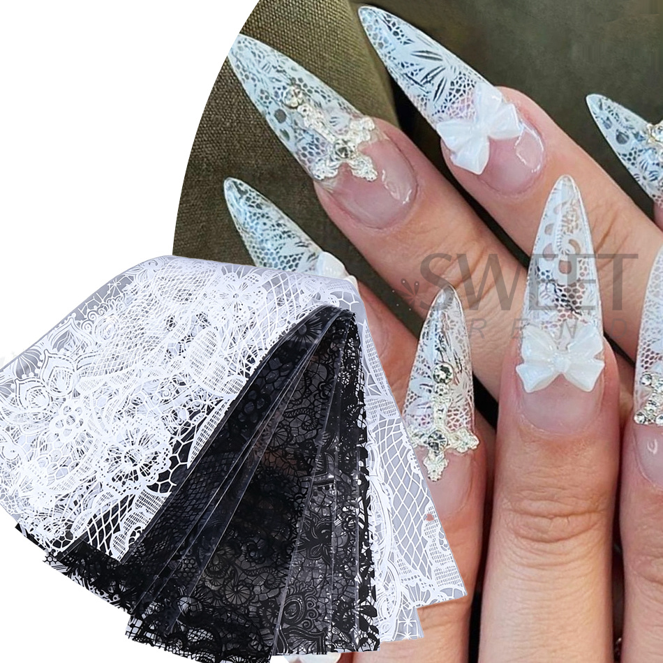 1 Pack Black White Lace Floral - đánh giá và giá Nail Art Elegant