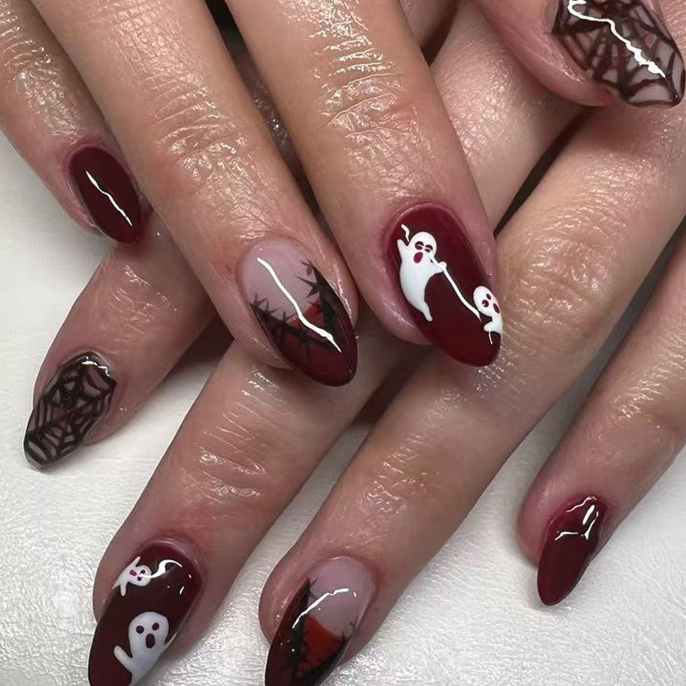 24Pcs Halloween Press On Nails - đánh giá và giá Nail Art Burgundy