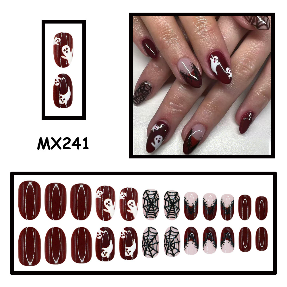 24Pcs Halloween Press On Nails - đánh giá và giá Nail Art Burgundy