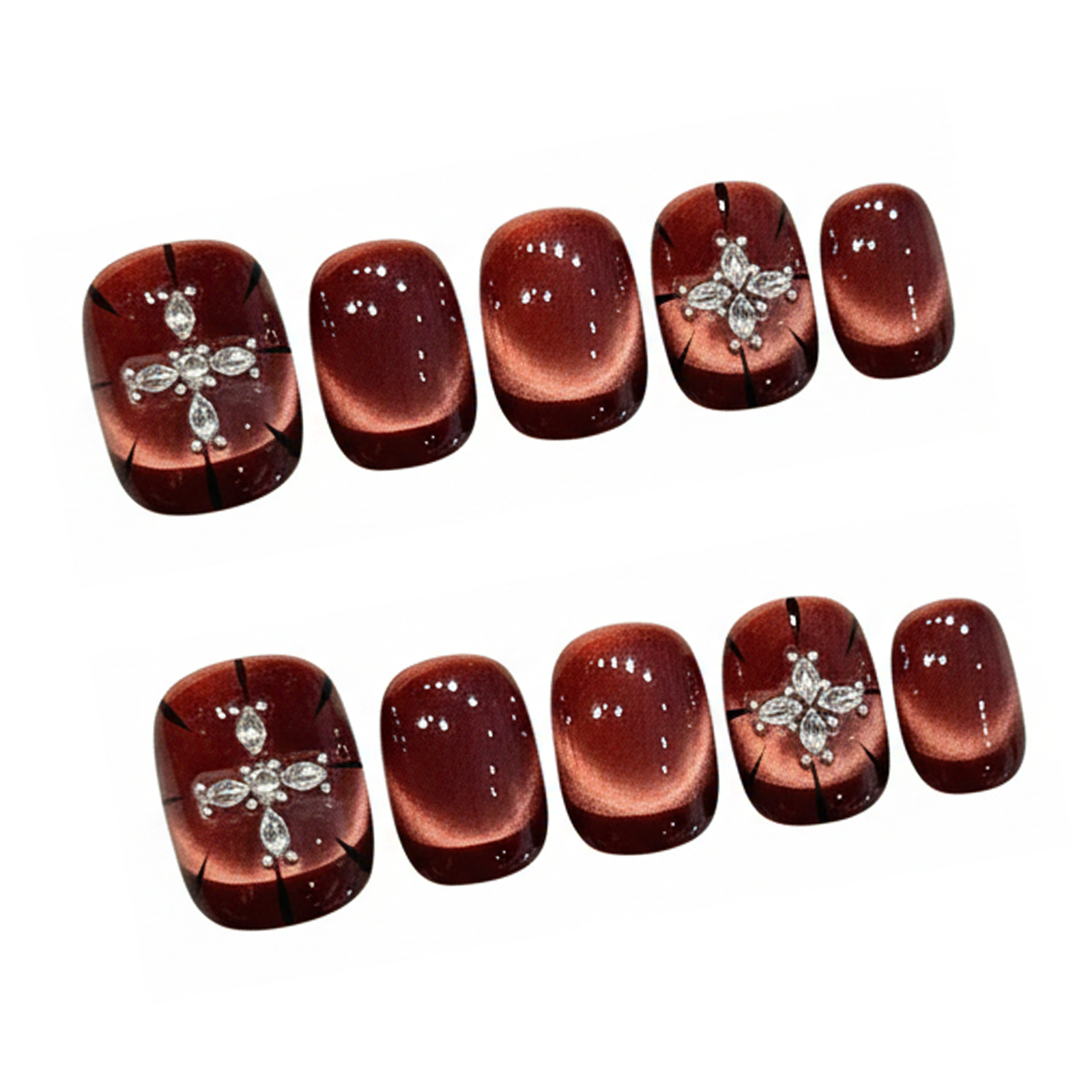 10pcs Wine-red Cat's Eye Press - đánh giá và giá Nail Art Elegant