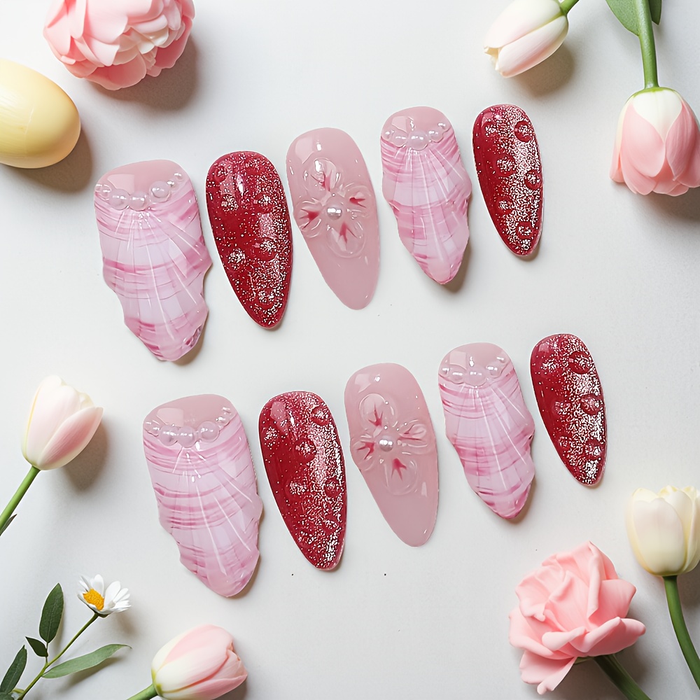 10pcs Medium Almond Handmade P - đánh giá và giá Nail Art Elegant