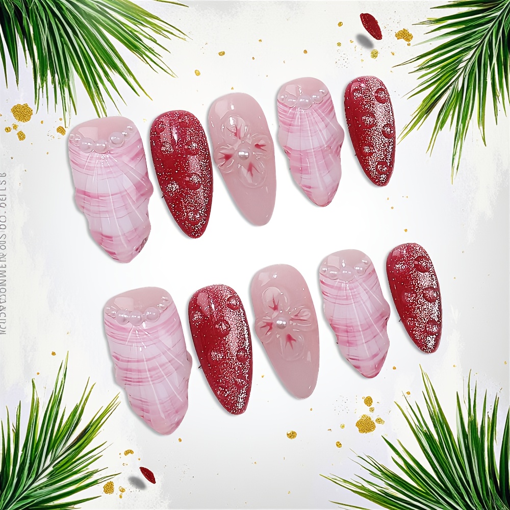 10pcs Medium Almond Handmade P - đánh giá và giá Nail Art Elegant