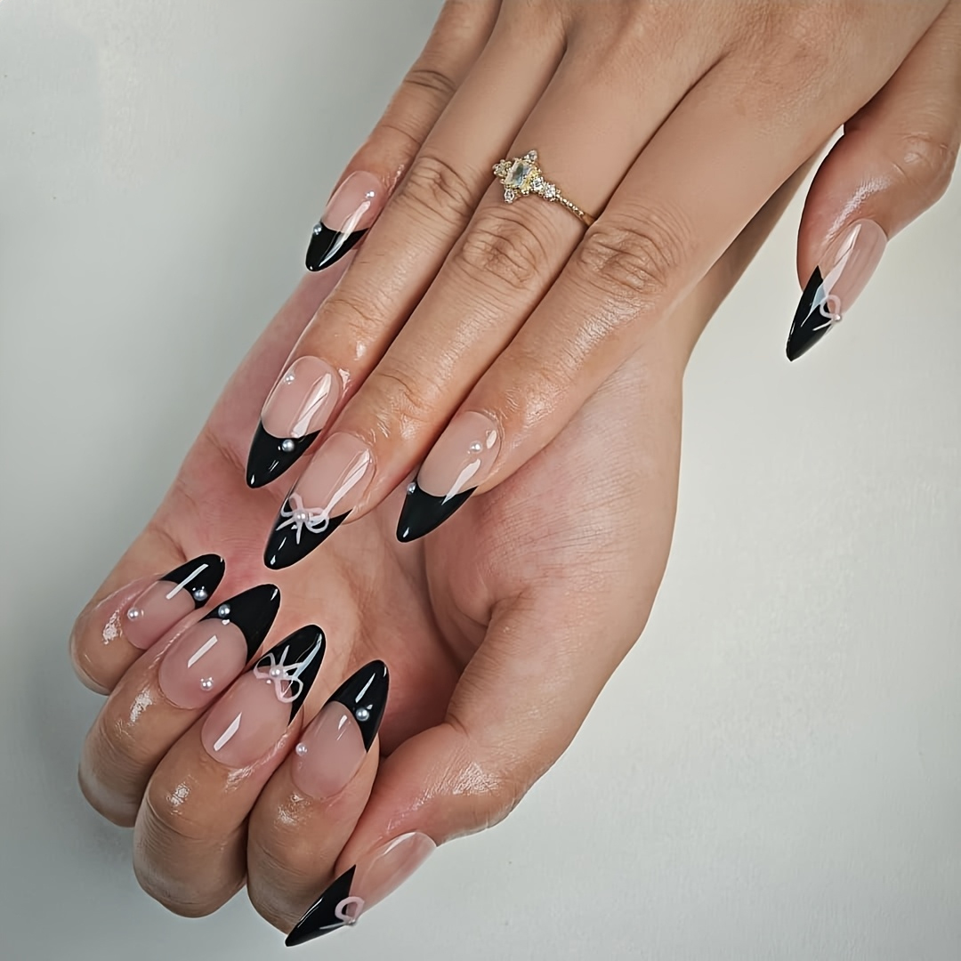 10pcs Black French False Nails - đánh giá và giá Nail Art Glossy