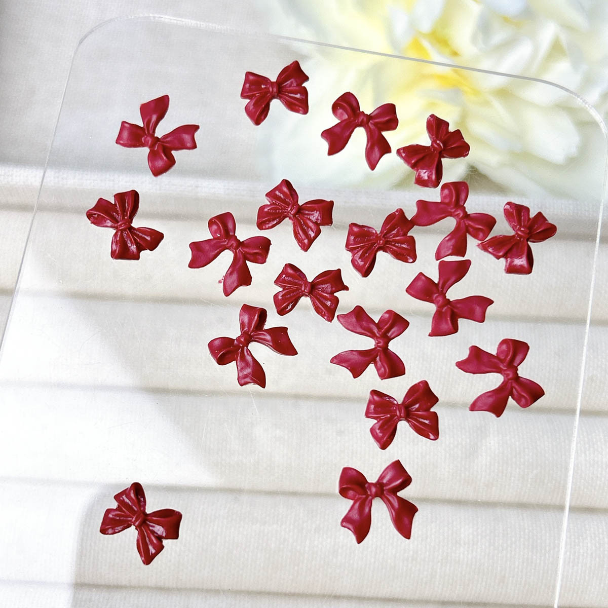 50PCS Burgundy 3D Acrylic Bow  - đánh giá và giá Nail Art Burgundy